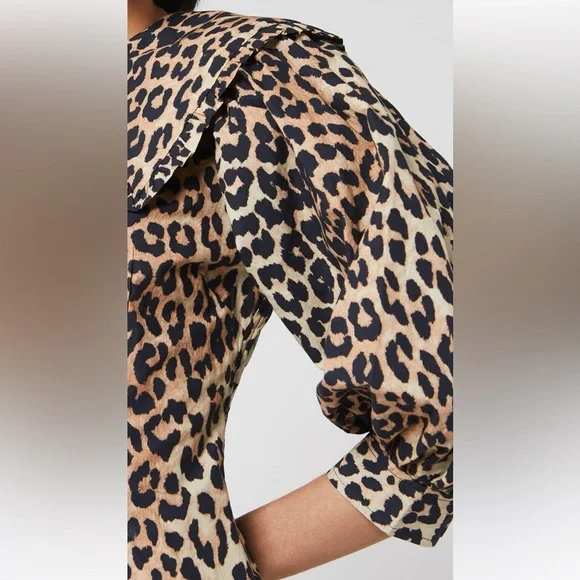 Ganni Leopard Cotton Poplin Mini Dress - Picture 2 of 15